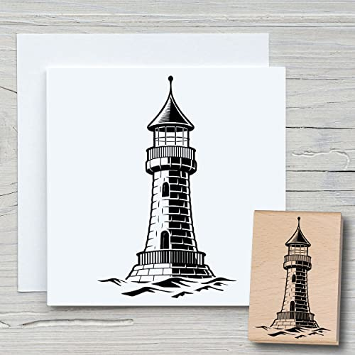 NEWSTAMPS Stempel Leuchtturm 02 Motivstempel groß aus Holz & Gummi zum Karten und Geschenke basteln, Holzstempel für Wasser, Maritim & Meer, Scrapbook, Textilstempel, Deko, Kinder