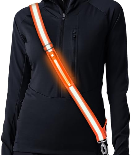 Lauflicht Joggen mit Reflektoren Gürtel, LED Lauflampe USB Aufladbar Verstellbar Nacht Sicherheitslicht Laufgürtel für Joggen Laufen Running Fahrradfahren Hundewandern Outdoor Sports (Orange)