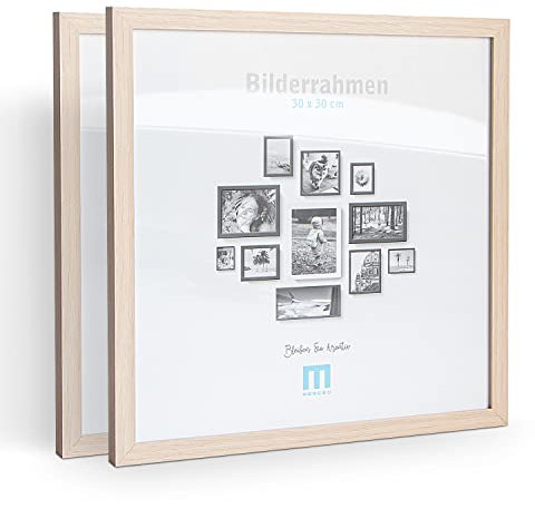 2 Stk. Bilderrahmen 30x30cm in natur aus MDF, minimalistisch & modern für Fotos & Bilder. Inkl. Acrylglasschutz. Eignet sich als Tisch-Aufsteller und für die Wand, Hochformat oder Querformat.