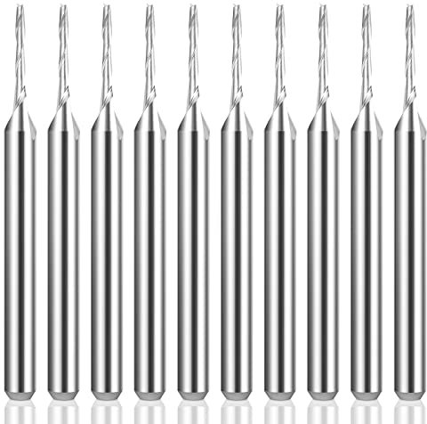 HQMaster CNC-Fräser-Bits, 0,3 cm Schaft, CNC-Bit-Schaftfräser, flache Nase, Hartmetall, Schaftfräser, Zwei-Rillen-Spiralschneider, Werkzeug-Set für Holz, PVC, MDF, Hartholz, 10 Stück (1,0 mm)