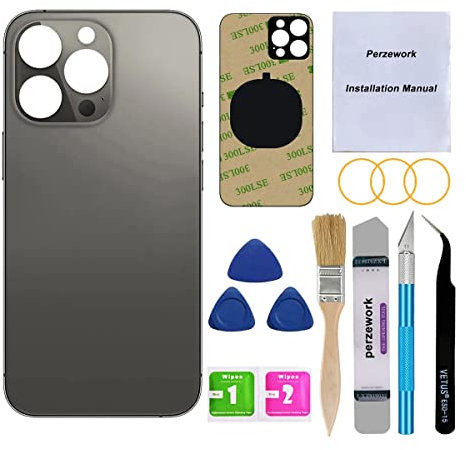 Perzework Ersatz-Rückglas für iPhone 13 Pro, 15,5 cm (6,1 Zoll), alle Träger mit professionellen Reparaturwerkzeug-Sets (Graphit)