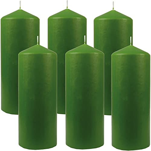 HS Candle Stumpenkerzen Wachskerzen Ø8cm x 20cm (6er Pack) Hellgrün - Lange Brenndauer, Hergestellt in EU, Kerzen Blockkerzen - Wachs Stumpen