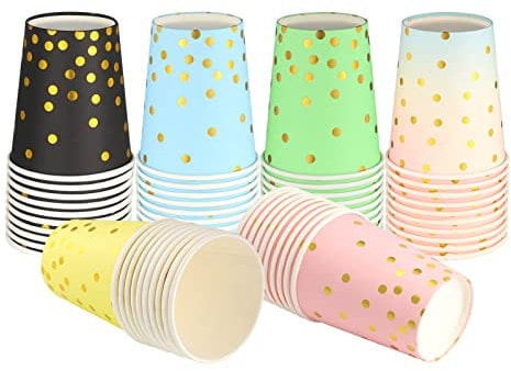 Pinenuts 60 Pieces Paper Cups 9 Ounces Party Cups, Disposable Drinking Cups, Biodegradable for DIY Halloween Christmas Holiday Wedding (Colorful)