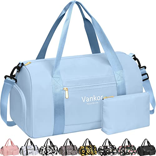 Sporttasche für Damen, mit Schuhfach, wasserdicht, Sporttasche für Reisen, Duffel, Wochenender, Handgepäck, Strand, Yoga, Übernachtung, Gepäck, Mama, Mutterschaft, Krankenhaus, blau, Medium-17.50