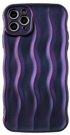 Caseative iPhone 11 Pro Max Case, Water Ripple Pattern, Curly Wave Frame, Soft, Purple, Silicone, Standard Phone Case, Drop Protection