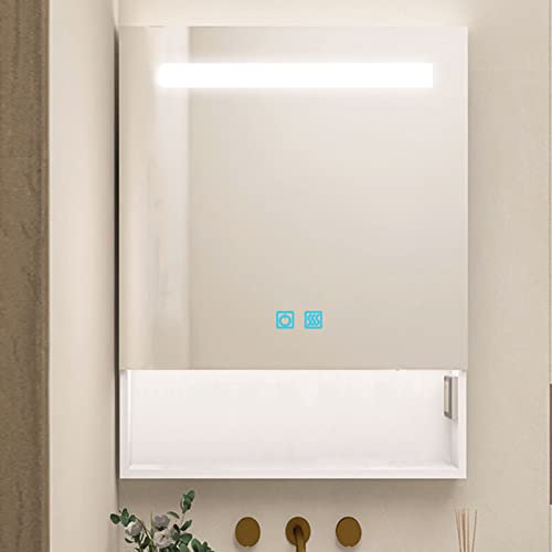 SPXMQSS Armoire Toilette Miroir LED, Meuble Salle Bain Mural Anti Buée Gradation Continu Lampe Beauté Armoire Toilette Miroir avec éclairage avec étagère Rangement Et Prise USB 50 * 90 * 13CM