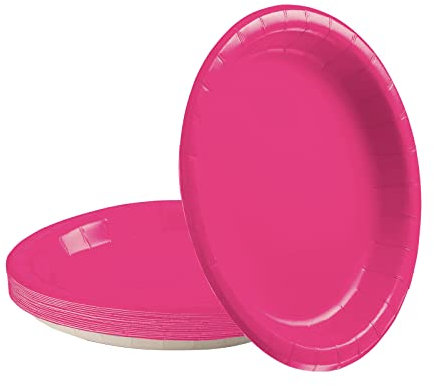POPOYU 16 Pièces Assiettes en Papier de Fête Rose Rouge,Assiettes Carton Anniversaire,18cm Rondes Solides Assiette Dessert Carton Anniversaire pour Noël PicnicAnniversaireMariage Fournitures de