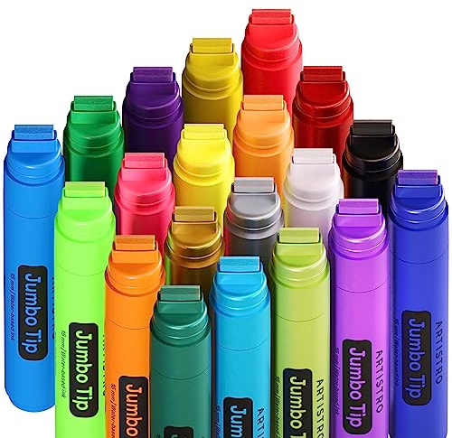 ARTISTRO 20 Jumbo Markers, Acrylic Markers with 15mm Jumbo Felt Tip for Rock, Wood, Canvas, Ceramic, Glass & More - Acrylic Paint Markers for Murals Posters Art Journals Tagging Calligraphy