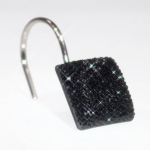 Crochets pour Rideau de Douche Noirs : Scintillant avec Paillettes Brillantes, Cristal Diamant Carré Décoratif pour Noël & Fêtes - Lot de 12