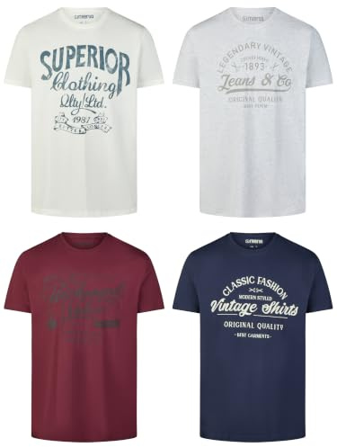 riverso Tshirt Herren Baumwolle Regular Fit RIVLeon 4er Set Pack Rundhals Kurzarm Sommer Tee Shirt Print, Größe:4XL, Farbe:Farbmix 33