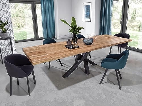 Design Esstisch MNS-1 Eiche massiv geölt - Schwarz pulverbeschichtet Tisch Esszimmer verlängerbar, Farbe:Eiche massiv geölt - Schwarz, Maße:100x200 cm