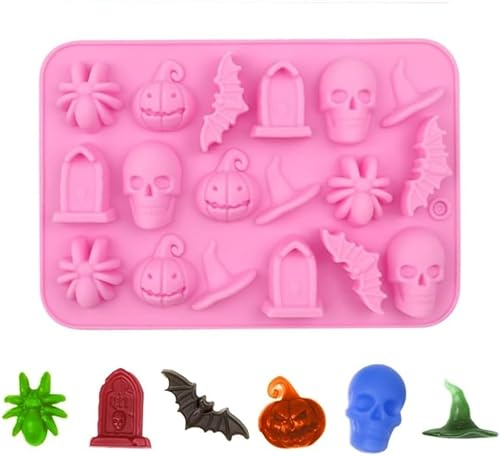 Ziyofinn Halloween Chocolate Mould Silicone Chocolate Skull Mould Silicone Candy Mould for DIY Halloween Gummies Candy Jelly Chocolate Jello