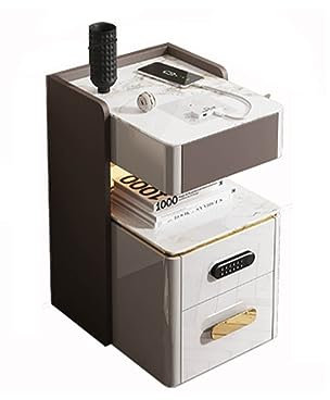 Wireless charging nightstand,smart bedside table,nightstand with drawer,With wireless charging, with fingerprint lock, with sensor light, with Bluetooth speaker, suitable for bedroom and living room (