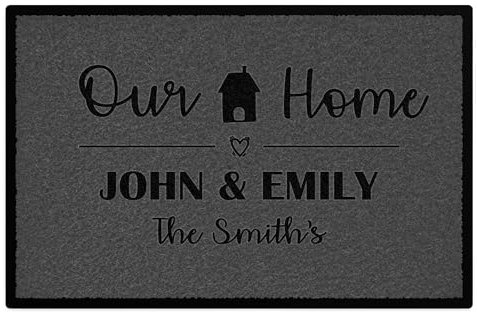 Personalised Our Home Floor Mat Non Slip Indoor Custom Name Doormat House Warming, 90cm x 60cm, White
