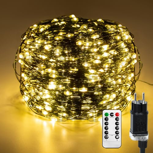 YRHome Kupferdraht Lichterkette 100M 1000 LEDs Weihnachts Beleuchtung Wasserdicht Warmweiß mit 8 Modi Fernbedienung Timer IP44 Wasserdicht Weihnachtsbeleuchtung Außen Innen Balkon Garten