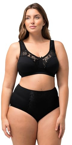 Ulla Popken Reggiseno Kelly, Pizzo, Senza Ferretto, Coppa, Nero, 110C Donna