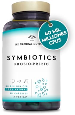 Pre and Probiotics for Gut Health. Probiotic Complex with 40 Billion Probiotic Bacteria. Intestinal Flora. 30 Capsules. N2 Natural Nutrition.