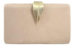 MODELISA - Bolso Clutch Cartera De Mano Hoja Cadena Hombro Fiesta Noche Boda Evento Novia Mujer (Beige)
