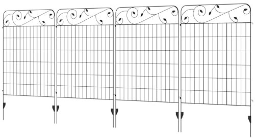 Outsunny Garden Fencing, 4PCs 11.5x3.6ft Outdoor Picket Fence Panels, Decorative Landscape Flower Bed Border Edging, Rustproof Metal Wire Animal Barrier, Black