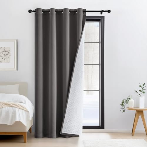 Woaboy Thermovorhang Grau Blickdicht Türvorhang Doppellagige Winter Kälteschutzvorhang Wohnzimmer Raumteiler Fenstersvorhang mit Ösen Verdunkelungsgardine Schlafzimmer 1 Stück 132x215cm(BxH)