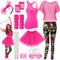 Sekepingo 24Pcs Damen 80er Jahre Kostümzubehör, 80er Jahre Fancy Kleid Outfit mit Mesh T-Shirt Tank Tops Leggings Tutu Rock für Themenparty Halloween, Rosa XXL