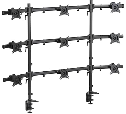 HFTEK - Bildschirmhalterung für 9 Monitore bis 27 Zoll Fernseher Halterung 6.5kg pro Arm Monitor Mount Höhenverstellbar Neigbar Schwenkbar Drehbar VESA 75 100 - MS929C-N -Individuell umrüstbar