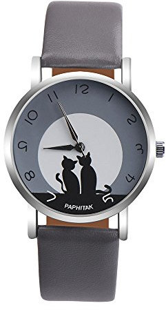 Générique Cuir Faux Womens Chat Montre Quartz Analogique Mignon Montre Femme Outil Montre Pile (B, One Size)