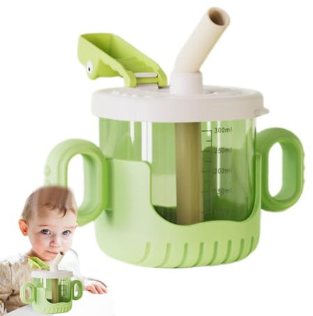 Esncddym Tazza con beccuccio per bambini, tazza con beccuccio con cannuccia | Tazza con beccuccio facile da impugnare | Tazza antigoccia trasparente con beccuccio morbido in silicone, trasparente, con
