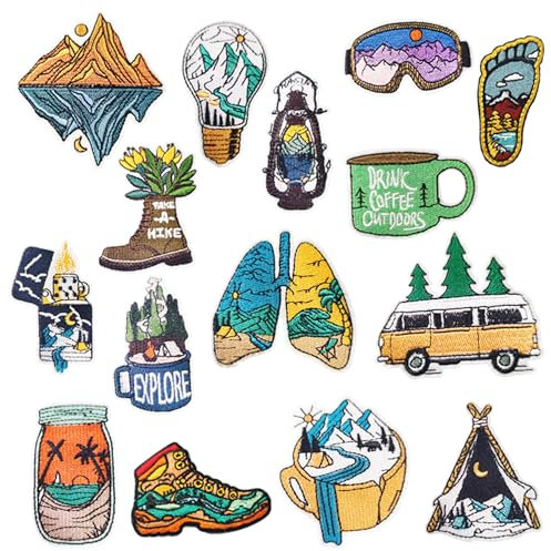 JMZLLRX 15 Stück Landscapes Flicken Patches Sticker Berg und Flusslandschaften Stil Patches zum Aufbügeln, Applikationen Patches für Kleidung, Jacken, Rucksäcke, Jeans, Applique DIY Accessoire