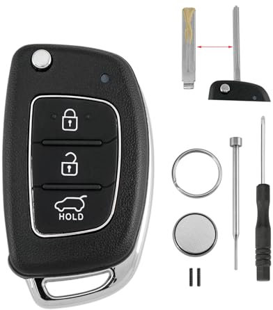 3 Tasten Autoschlüssel Gehäuse für Hyundai i10 i20 i40 iX35 Sante Fe mit Batterie CR2032 und Pin-Entfernungswerkzeug Schraubendreher Schlüsselring