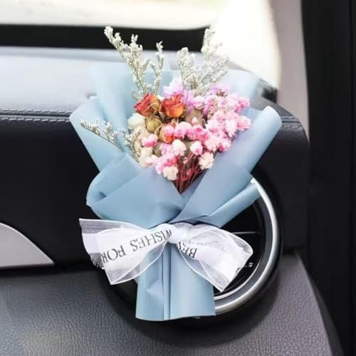 Blauer kleiner Blumenstrauß, Lufterfrischer-Clips, Luftauslass-Parfüm-Dekoration, Mini-Trockenblumen-Blumenstrauß für Lüftungsclips, Lufterfrischer, Innenzubehör