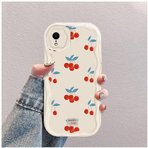 Cherry Wave Silicone Soft Case Compatible with iPhone XR White Cover