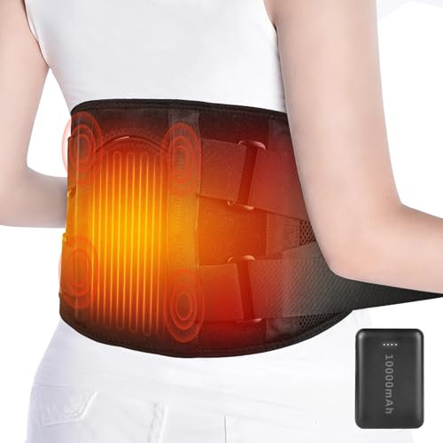 Cordless Heat Pad for Back Pain Relief with Vibration Massager, 10000mAh Portable Heat Belt with 3 Heat Levels, Heated Back Warmer with Extension Belt for Most Waist Sizes,Gifts for Family