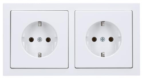 Busch-Jaeger future® linear Komplett-Set: 2x 20 EUC-84 SCHUKO Schutzkontakt-Steckdose + 1722-84K Abdeckrahmen 2-fach, studioweiß