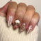 Christmas Nude Pink Press on Nails - 24PCS Long Almond False Nails With Glue - Full Cover Stick on Gingerbread Man Chocolate House Design