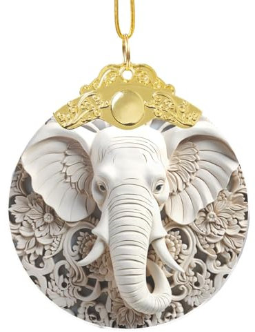 2024 Glas auf Holz Elefant Weihnachtsschmuck - Rund Christbaumschmuck