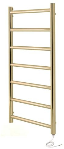 Manissa Selby Electric Brushed Brass Heated Towel Rail 500mm W x 800mm H Stainless Steel Bathroom Towel Radiator