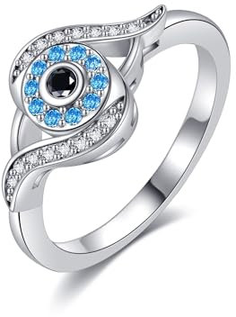 URONE Ring mit bösem Blick Sterlingsilber türkische Ringe mit bösem Blick Nazar-Amulett Schmuck mit bösem Blick für Frauen (54(17.3mm))