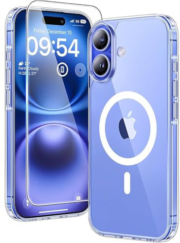 NWNK13 Magnetic Case for iPhone 16 Case with HD Screen Protector, Not-Yellowing Compatible with MagSafe Shockproof Slim Phone Case for iPhone 16 (iPhone 16) Clear