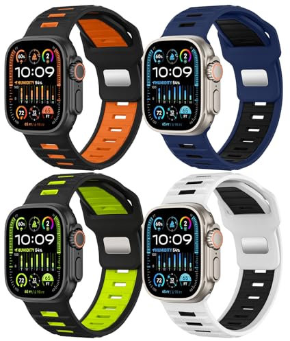 MoKo 4Pack Sportivi cinturini Compatibili con Cinturino Apple Watch Ultra 2/Ultra 49mm 46mm 45mm 44mm 42mm per Uomo, Silicone Cinturino per Apple Watch Ultra 2 iWatch Serie 10 9 8 7 6 5 4 SE,Colore E