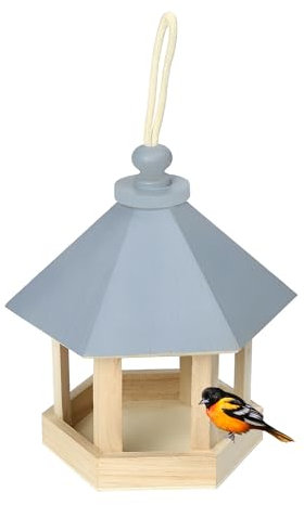 Mangiatoia per uccelli in legno,Guador relaxdays Casetta per Uccelli da Appendere,mangiatoia per uccelli,da appendere,Mangiatoia classica per uccelli in legno massello, 20 x 15 x 15 cm