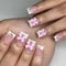 24Pcs French Tip False Nails Short - Press on Nails - Fake Nails with Pink Bow - Cute Pink Stick on Full Cover Acrylic Square False Nail Tips for Women Girls Nail Art