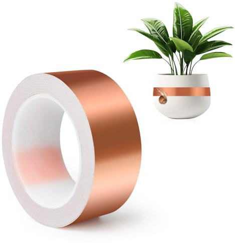 mizikuu Kupferband Gegen Schnecken, 50mm x 20m Kupferfolie Schneckenzaun Schneckenschutz Klebeband Beidseitig Leitende Schneckenband für Schneckenfalle, Erdung, Löten und Schneckenabwehr