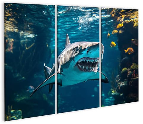 islandburner Bild auf Leinwand Großer weißer Hai nahe Korallenriff im klaren Wasser Bilder Wandbilder Poster