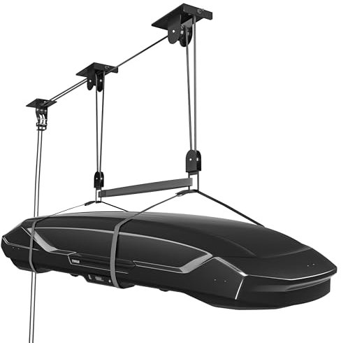 TRUSOON 2025 Upgrade Cargo Box Garage Pulley System, Garage Ceiling Hoist Heavy-Duty Holds up to 150 lbs Capacity, Fit 10-14 Foot Ceilings, Black