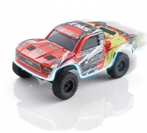 EAZYRC FMS FSC24 Chaser 1/24 RC Car 4X4 Off-Road High-Speed Short-Course Truck, 2 Speed Transmission, Brushless-Ready and 30-Minute Runtime,2.4GHz Electric Vehicle Toys Gifts for Adults (RED)