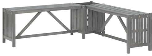 CINDERFUL Garten-Eckbank mit Pflanzkübel 117 cm Massivholz Akazie Grau,Bequeme Gartenbank aus Akazienholz mit Pflanzkasten Perfekte Ergänzung für Balkon und Terrasse Terrassen Sitzmöbel, Gartenbänke