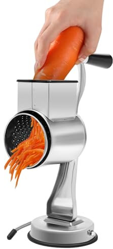 Rotary Cheese Grater Vegetable Slicer, 5-in-1 Stainless Steel Handheld Cheese Grater Shredder with 5 Blades, for Fruit, Vegetables, Cucumber, Carrot, Potato, Nuts, Silver