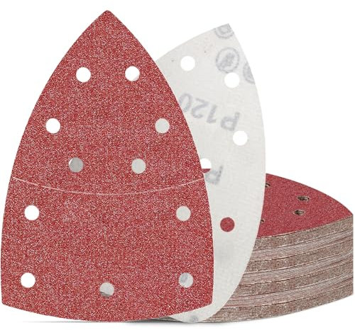 KONGMING 50 Pièces Papier Abrasif pour Ponceuse Grain 120 Disques Abrasifs Triangulaire 11 Trous pour Ponceuses de Détail