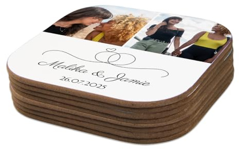 ORWO – Foto-Untersetzer selbst gestalten | 10 x 10 cm Untersetzer für Gläser | Kratzfest | vollflächig Bedruckt | abgerundete Ecken | 3 mm Hartfaserplatte | Made in Germany (Hochzeit, 8er-Set)